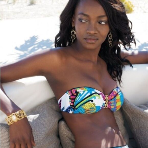 Trina Turk Palma Sola Bandeau Bikini Top Turquoise Size 2 - Picture 1 of 7